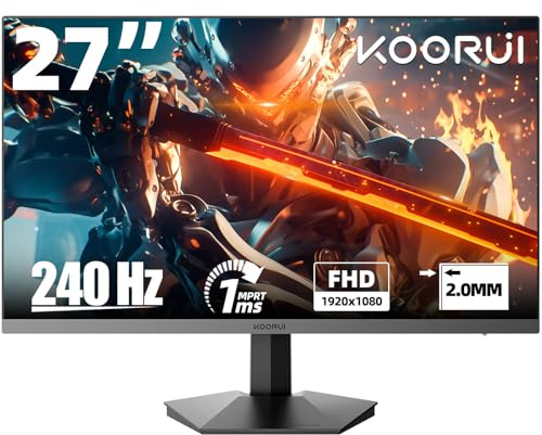 KOORUI 27 inch 240hz Gaming Monitor DCI-P3 90% Color Gamut 1MS,1080P, Freesync,DisplayPort.HDMI Cable Black VESA 3 Years Warranty