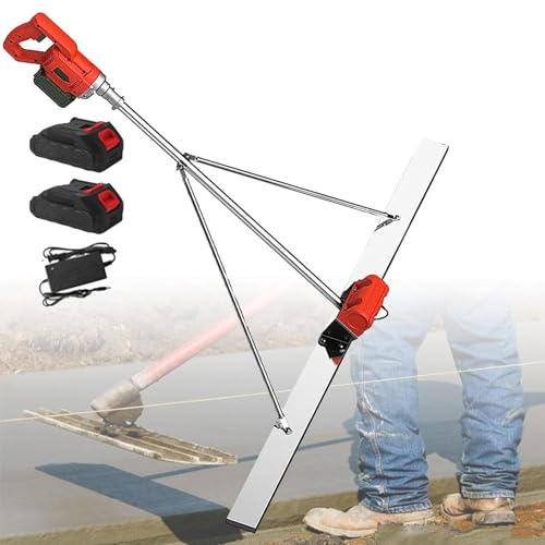 RayGenius Kit Vibratorio para Solado De HormigóN, Herramienta De Acabado De HormigóN De 6000 RPM con Tablero De 120 Cm Alimentado por BateríA Regla para Nivelar Superficies De HormigóN,1.8M-2Xbattery