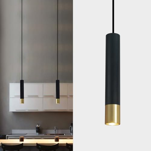 ouglres Lámpara Colgante Negro Oro,Lámpara Industrial de una Llama,Pantalla Metal Duradera,Lámpara Colgante Moderna de Madera para Dormitorio Lado de la Cama,Bar,Cafetería Cocina,Altura Ajustable,Gu10