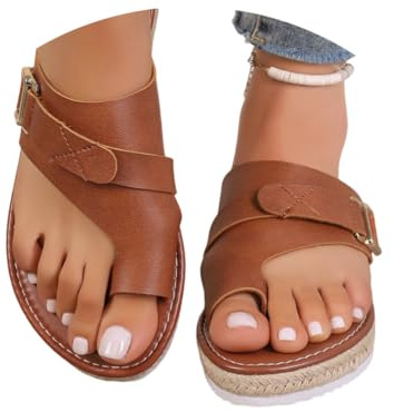Onsoyours Sandali da Donna Ortopedici per Alluce Valgo Espadrillas Platform Scarpe Infradito Comode PU Ciabatte Pantofole Casual Open Toe Estivi Spiaggia Flip Flops A Marrone 40 EU