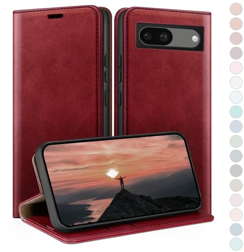 HUOUH für Google Pixel 8A Hülle mit RFID Schutzhülle aus Lederhülle Handyhülle,Kartenfach Leder ständer Handy hülle,360 Grad Schutz Cover für Pixel 8A Klapphülle Wallet Case Rot