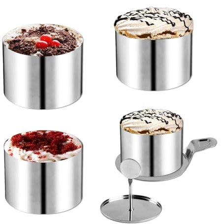 4 Pcs Emporte Piece Rond, 7,5 cm Cercle a Patisserie, Cercle Patisserie en Acier Inoxydable, Cercles à Pâtisserie, Anneau à Gâteau, Cercles de Présentation pour Mousse Dessert DIY, avec élévateur