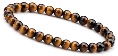 Unique Gems Kinder Tigerauge Armband Naturstein 6mm Perlenarmband elastisch 13–15cm handgemacht Geschenk für Jungen Mädchen Made in Germany