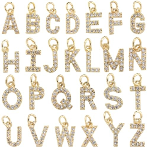 Beebeecraft 26 pz 26 Stili Ciondoli Pendenti Alfabeto Gioielli Ciondoli Lettere dalla A alla Z Vero Ottone Placcato Oro 18K Zirconi Cubici Anelli Pendenti Accessori per La Creazione di Gioielli