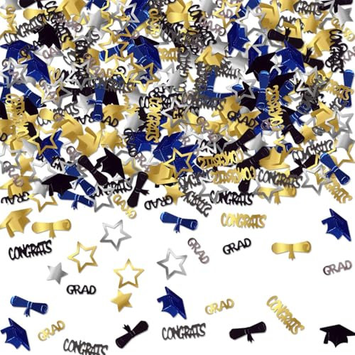 Coriandoli di laurea da 30 g, coriandoli glitterati da spargere sulla tavola per feste di laurea (blu, oro argento)
