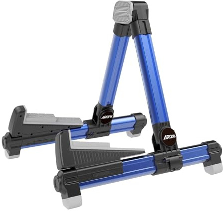 HEFLYCCTV Guitar Stand - Foldable Aluminum Floor Stand Adjustable for All Types of Guitars, Basses, Ukuleles and Violins, Banjo Easy to Carry Steady Stand Safe Protection (Blue)