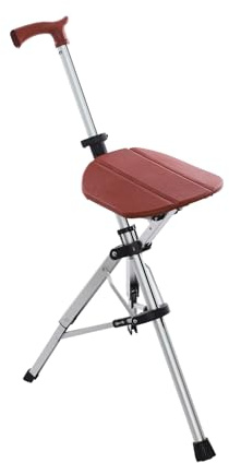Bastone da passeggio triangolare con sedile, pieghevole come sgabello, portata 120 kg e altezza della seduta di 50 cm, per anziani ed esterni, pieghevole con una sola mano (rosso)