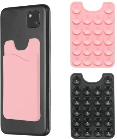 QUARKZMAN 2 Pack Portacarte A Ventosa Per Telefono, Portacarte A Ventosa In Silicone Con Slot Per Carta Per Cellulare, Nero/Rosa
