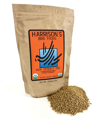 Harrison's Bird Foods High Potency Fine - Certified Organic, Non GMO Formula for Small to Medium Birds - Human Grade Pellets for Molting, Recovering & Weaning Chicks with Balanced Nutrition (1lb)