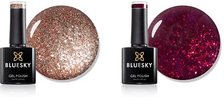 Bluesky Gel Nail Polish Set, Duo, Tinsel Toast 80544 And Ruby Ritz 80545, Red, Gold, Glitter, Long Lasting, Chip Resistant, 10 ml (Requires Drying Under UV LED Lamp)