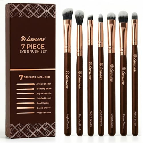 Pennelli per Trucco Occhi Professionali - Make Up Kit di Pennelli per Ombretti, Eyeliner, Sfumato - La Miglior Scelta di Pennelli Essenziali di 7 Pezzi - Matita, Ombretto, Conico, per Definire