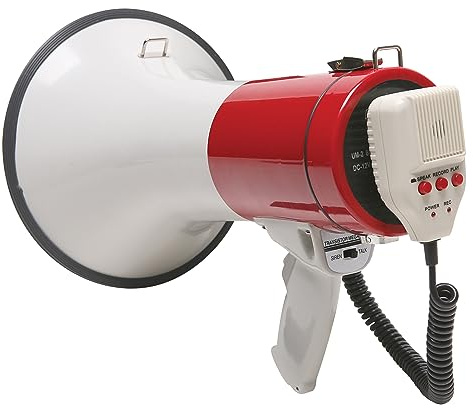 PA25-R Megaphone with 458 Foot Range, 25 Watts; Detachable Microphone for Comfort and Convenience; Rugged ABS Plastic; Records a Message Up to a 10 Seconds Long for Playback at the Push of a Button