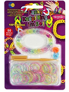 Loops 4233 - Funky Knüpfringe, Armbänder mit Glitzer Blister 100 Stück