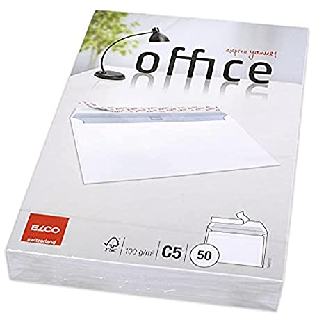 Elco 74491.12 Office Verpackung mit 50 Briefumschläge/Versandtasche, Haftklebeverschluss, C5, 100g, weiss, Fenster: nein
