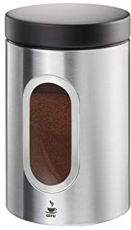 GEFU Kaffeedose PIERO 500g | Edelstahl luftdicht mit Klickverschluss & Sichtfenster | Aromasichere Vorratsdose für Kaffee, Bohnen, Pulver, Tee
