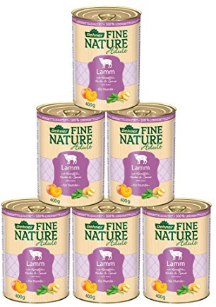 Dehner Fine Nature Hundefutter, Nassfutter getreidefrei / zuckerfrei, für ausgewachsene Hunde, Lamm / Kartoffel, 6 x 400 g Dose (2.4 kg)