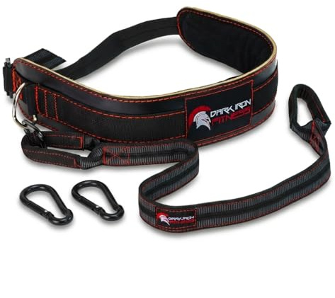 Dark Iron Fitness Dip Belt – Padded Leather Weight Lifting Belts w/ 40 Inch Strap for Squats & Pull Ups - Men & Women Weightlifting up to 270lbs
