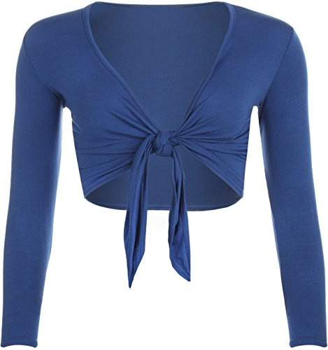 WearAll New Ladies Shrug Tie Up Long Sleeve Top Womens Electric Blue 12/14