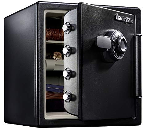 SentrySafe Fireproof and Waterproof Black Steel Home Safe with Dial Combination Lock for Cash, or Documents, 1.23 Cubic Feet, 17.8 x 16.3 x 19.3 x Inches, SFW123CU