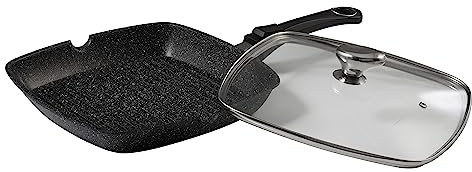 Pradel Excellence 52383M Bratpfanne in Stein-Optik mit Glasdeckel 28 x 28 cm