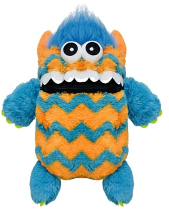 Lizzy Children's Kids Worry Monster 35cm | Soft Plush Toy With Zip Up Mouth Eats Worry Notes Sleep Companion Fluffy Fur With Troll Hair Soft Cuddly Toy For Kids (Blue And Orange)