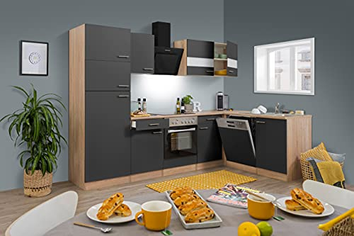 Küche Küchenzeile Küchenblock Winkelküche Eiche Grau Merle 280 x172 cm Respekta