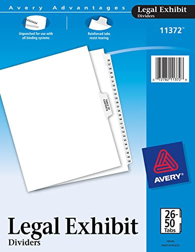 Avery Legal Exhibit Dividers, Side Tab, 26-50 & TOC, 1 Set