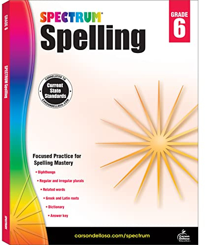 Spectrum Spelling Workbook Grade 6, Ages 11 to 12, Grade 6 Spelling, Handwriting Practice with 6th Grade Spelling Root Words, Prefixes, Suffixes, and Grammar Workbook - 160 Pages