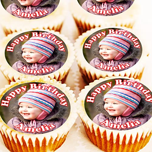 Your Own Photo + Message Personalised Photo Cake Topper by Deb's kitchen Cakes Edible Wafer 12 x 5.5cm Round Pre-cut!