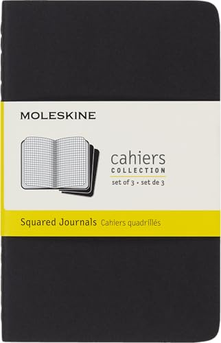 Cahier Moleskine Journal, Lot de 3 carnets lignés, couverture en carton, couture visible en coton, noir, 64 pages, format Pocket 9 x 14 cm