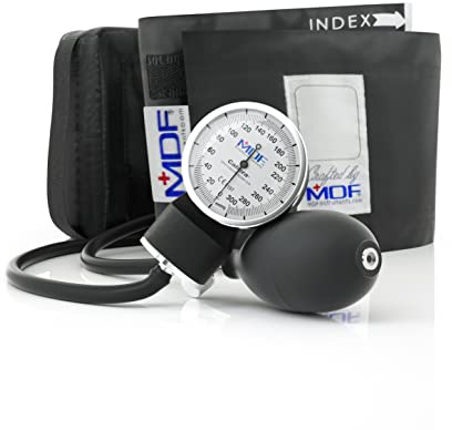 MDF Instruments, Calibra Aneroid Premium Professional Sphygmomanometer, Blood Pressure Monitor with Adult Cuff & Carrying Case, Lifetime Calibration, White Dial, Black Cuff, MDF808M11