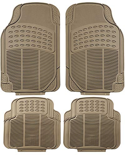 Alfombrillas para automóvil, Color Beige, Ajuste Universal, Goma Resistente para Todo Tipo de Clima, se Adapta a la mayoría de Coches, SUV y Camiones, 4 Piezas (Juego Completo Recortable) FH Group