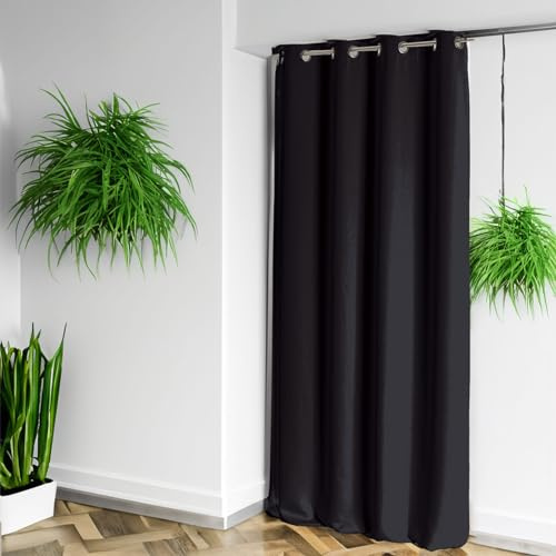 QABANE - Rideau 100% Occultant Ignifugé M1 - Polyester Unis - Non Feu M1, Isolation Phonique et Thermique - Idéal pour Chambre, Salon, Hôtel - 140 x 260 cm - Noir