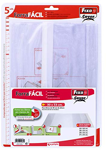 Fixo Cover 1009700－Pack de 5 forros para libros, ajustables, transparente, 30 x 53 cm