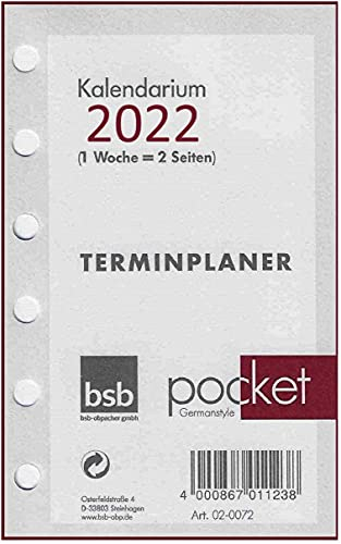 BSB Kalendarium Kalendereinlage Terminplaner Pocket, 2026, ca. A7, 1 Woche = 2 Seiten, 02-0072