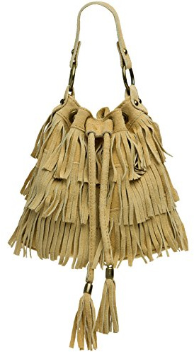 Caspar TL677 Damen Wildleder Fransen Tasche/Beutel, Farbe:sand
