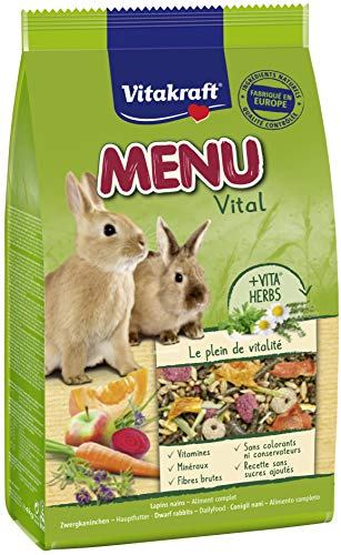 Vitakraft – Comida de Conejo Enano «Menú Vital» – Alimentación Completa para Conejo Enano a Base de Ingredientes Naturales – Receta Especial antiolores – Bolsa Fresca de 4 kg