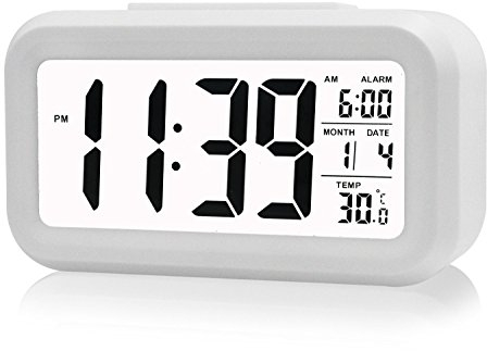 Gearmax® LED Sveglia Digitale Snooze di Ripetizione Light-attivato sensore controluce la visualizzazione della Temperatura e la Data(Bianco)