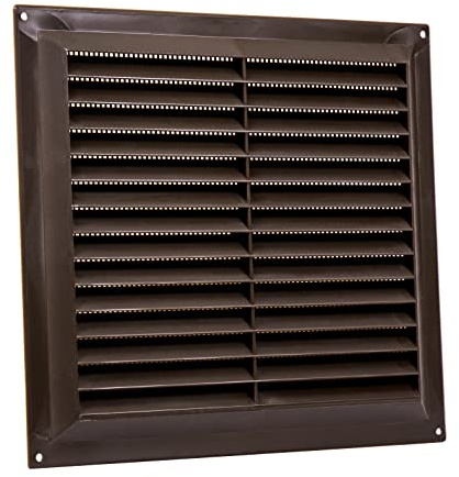 Map Plastic Louvre Air Vent with Flyscreen, for Openings 9 x 9 (229mm x 229mm), Triple Brick Grille Cover for Interior & Exterior Use, Brown