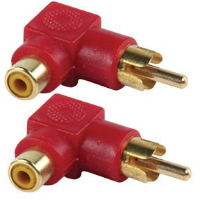 Ex-Pro® RCA Phono Right Angle Angled Adaptor Male Female 24K Gold - Red [TWIN PACK]