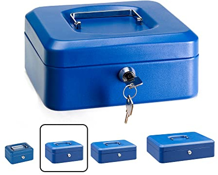 ARREGUI Elegant C9225 Caja Caudales con Llave para Contar y Transportar Dinero | Caja de Seguridad de acero con bandeja interior | Caja fuerte portatil 20 cm de ancho | Color Azul