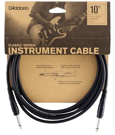 D'Addario Accessories klassisk serie gitarrkabel – instrumentkabel med ¼ tums ändar – hållbar och pålitlig – bas- eller gitarrsladd – rak ände – 3 m