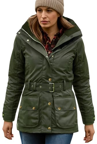 Game Technical Apparel Womens Cantrell Antique Waxed Cotton Jacket with Lightly Padded Tartan Lining (XL, Olive)