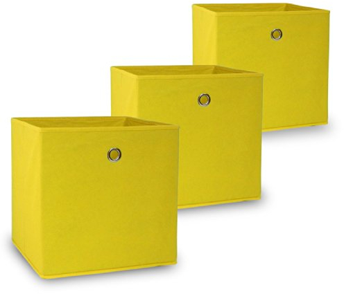 Vladon Set di 3 cubi Pieghevoli con Coperchio Aperto, Giallo (32 x 32 x 32 cm)