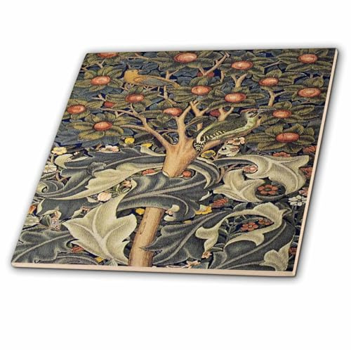 3D Rose ct_243622_1 Image of William Morris Woodpecker in Gray Orange & Ivory Ceramic Tile