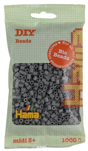 Hama - Bag of Organic Midi Ironing Beads | Approx. 1000 Beads | Creative Hobbies & Mosaics for Children from 5 Years | Sustainable Creative Play and Craft Decoration | Grey