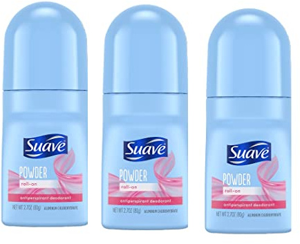 Suave Roll-On Deodorant for Women, Powder 3-Pack, 2.7 Oz Ea