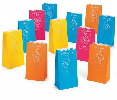 Fun Express Paper Fiesta Luminary Bags-1 Dozen Bags, Day of The Dead, Cinco Party Supplies