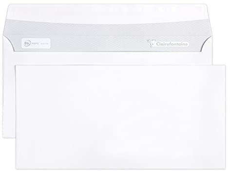 Clairefontaine 6915C - Scatola da 500 Buste Bianche DL- 110x220mm - Autoadesive - 90g/m²