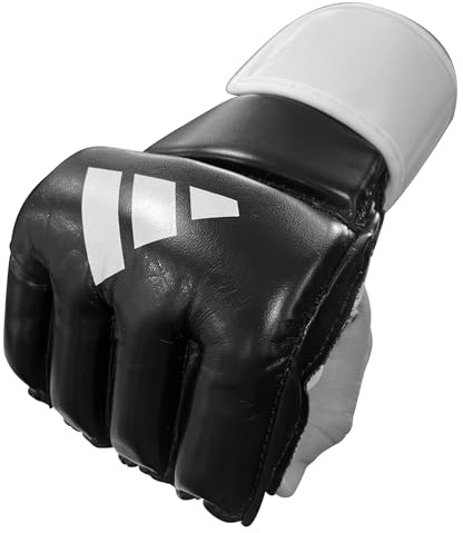 adidas MMA Grappling Hook & Loop MMA Training Gloves - for Men, Women, Unisex - Gloves with Open Palm for MMA, Boxing, Kickboxing, Training, & Fitness (Black/White, M)